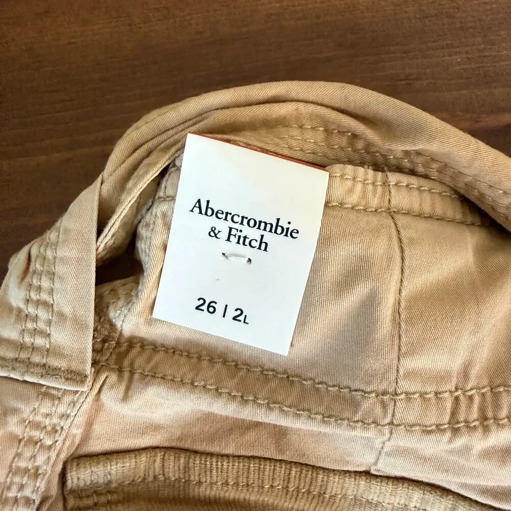 NWT Abercrombie & Fitch Khaki Corduroy Baggy Adjustable Cargo Pants Size 26 LONG - Picture 7 of 13